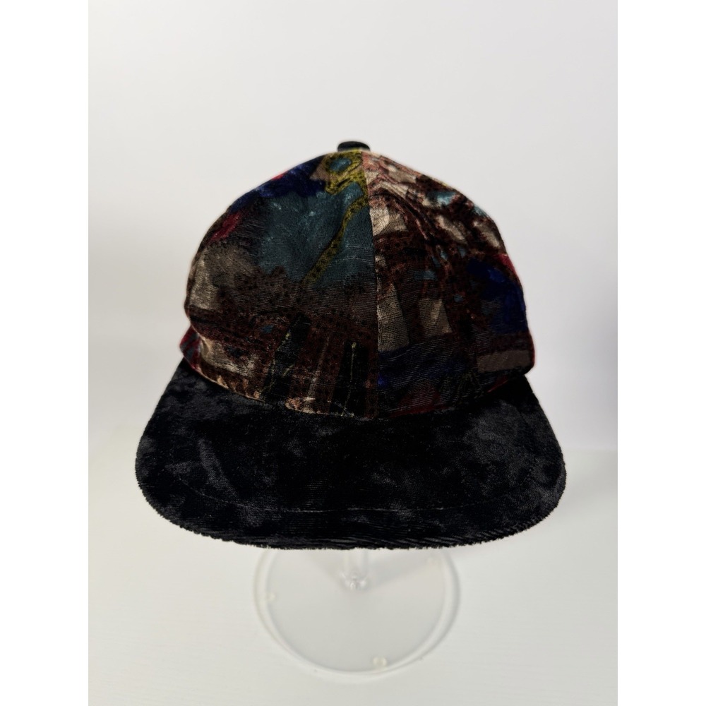 VTG 90s Patchwork Velvet Baseball Cap Hat Silk-Like Floral Lining -No Tag Medium